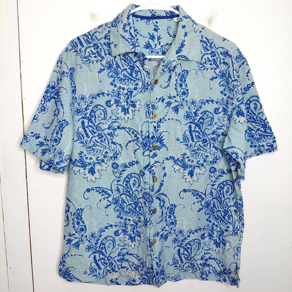 Tommy Bahama Shirt Mens Medium Silk Button Up Short Sleeve Caribbean Resort